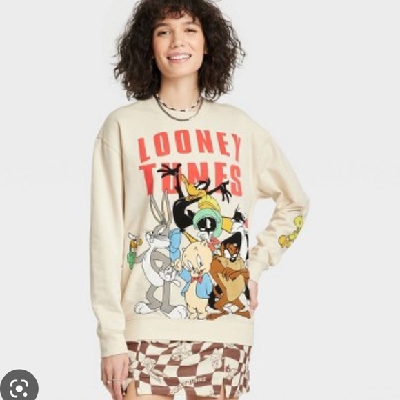 looney tunes graphic sweatshirt ivory Sz XXL - Picture 14 of 14